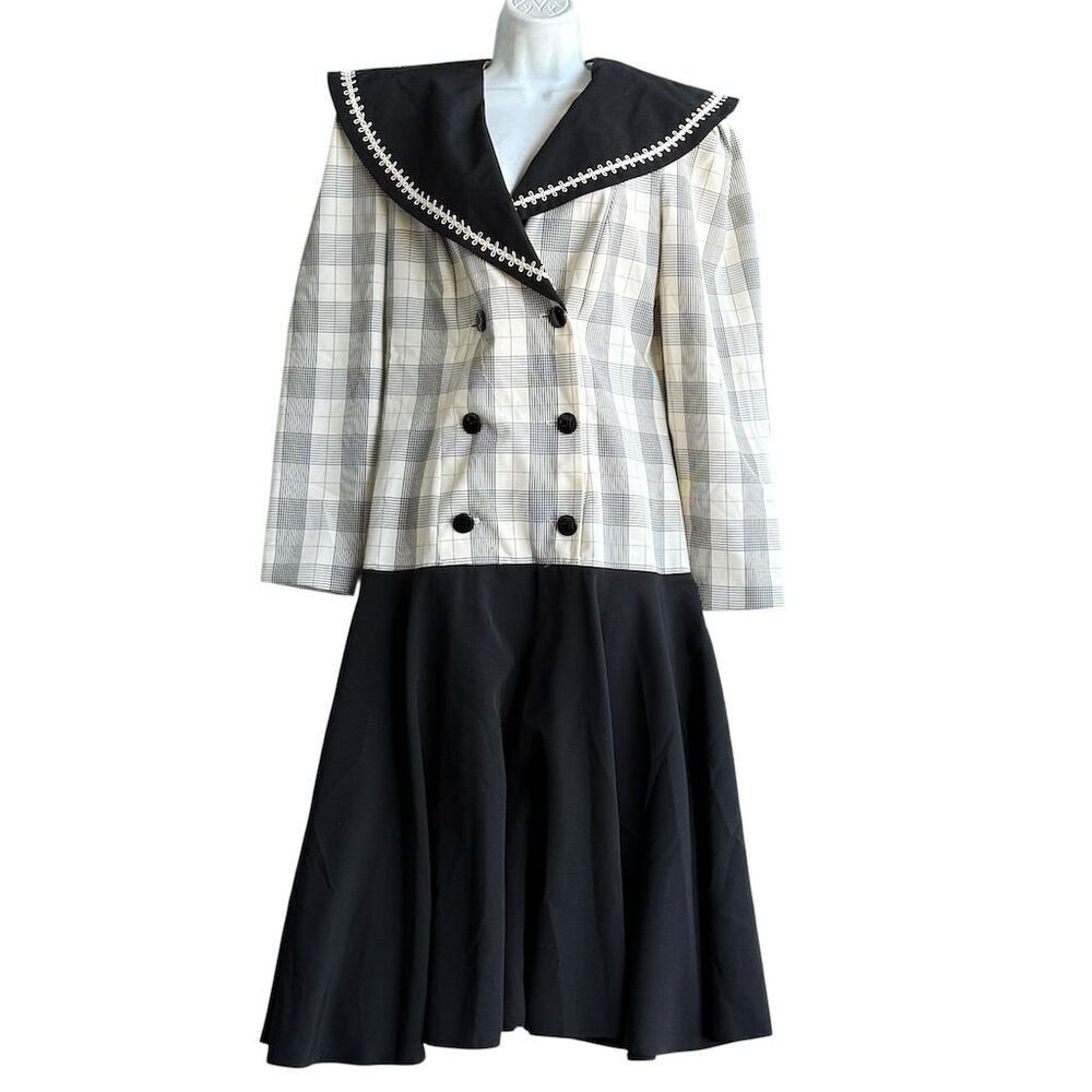 Vintage 80s MEGAN MOORE Plaid Dress Women's 10 Retro Sailor Chic Preppy Academia